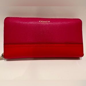 Coach Zip Around Accordion Pink and Red Leather Wallet